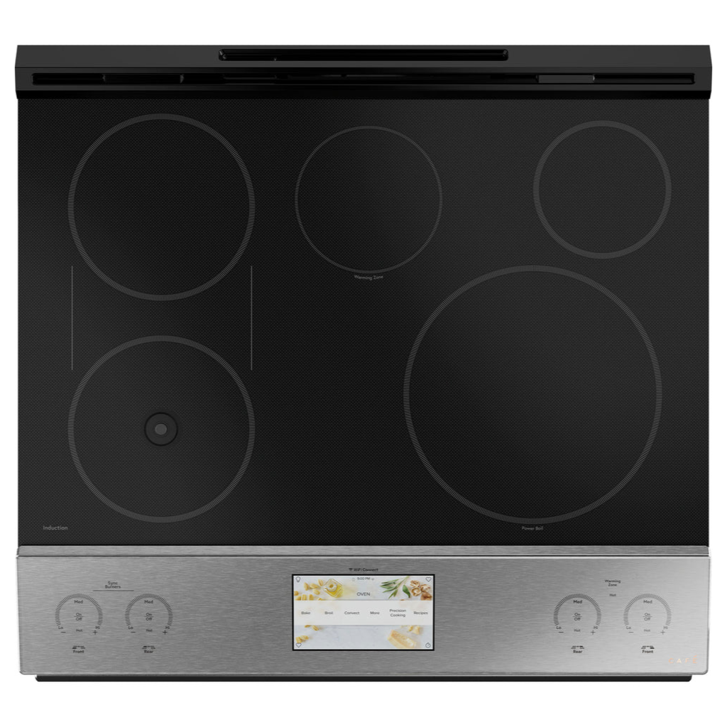 Cafe™ 30" Smart Slide-In, Front-Control, Induction And Convection Range With In-Oven Camera In Platinum Glass